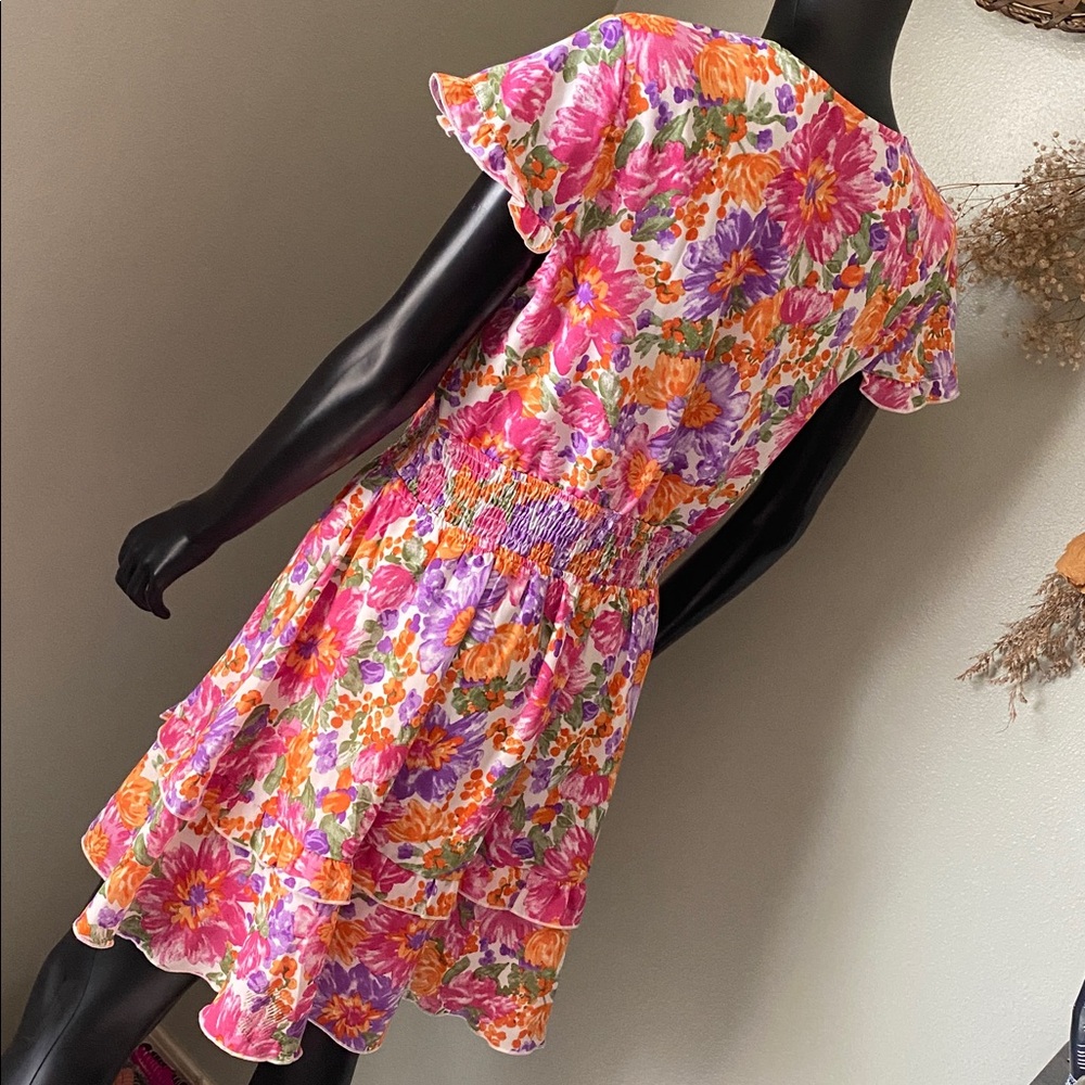 PRETTYGARDEN Floral Multicolored V-Neck Peep Hole Dress - Picture 7 of 12